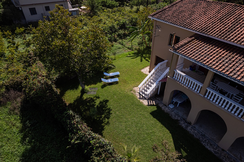 Side view of Selini Villa in Kalithea with garden and outdoor space
