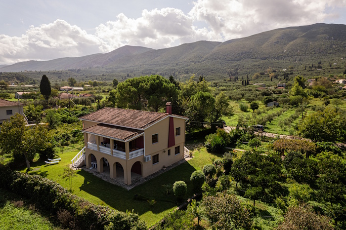 Traditional villa in Kalithea surrounded by greenery and mountains, Selini Villa exterior view
